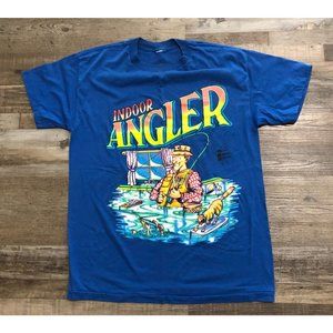 Vintage 1991 Indoor Angler Mens Large Blue Single Stitch T Shirt Funny Humor